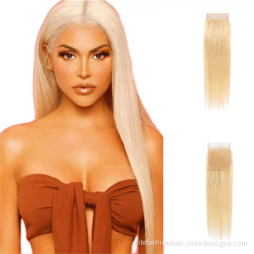 Virgin Brazilian Remy Human Hair Extension Straight Hair Blonde 4x4 lace Closure 613 Closure 4x4 Transparent HD Lace Closure